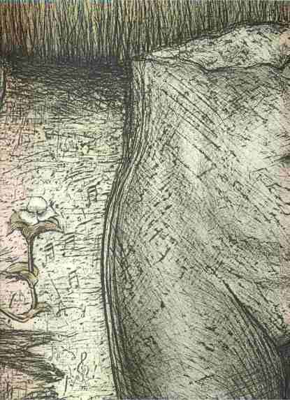 T&iacute;tulo "Preludios (detalle)"; Autora: Pilar Bordes; Medidas de la Imagen de 36 cms X 44 cms;  T&eacute;cnica: Grabado; Tiraje 34/100; S/F.