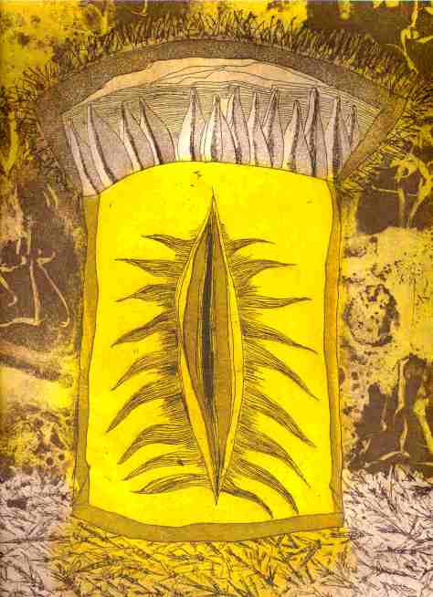 T&iacute;tulo "Semilla"; Autor: Ramos; T&eacute;cnica Grabado; Medidas: 29 cms X 39 cms; Tiraje 34/100; A&ntilde;o 2000.